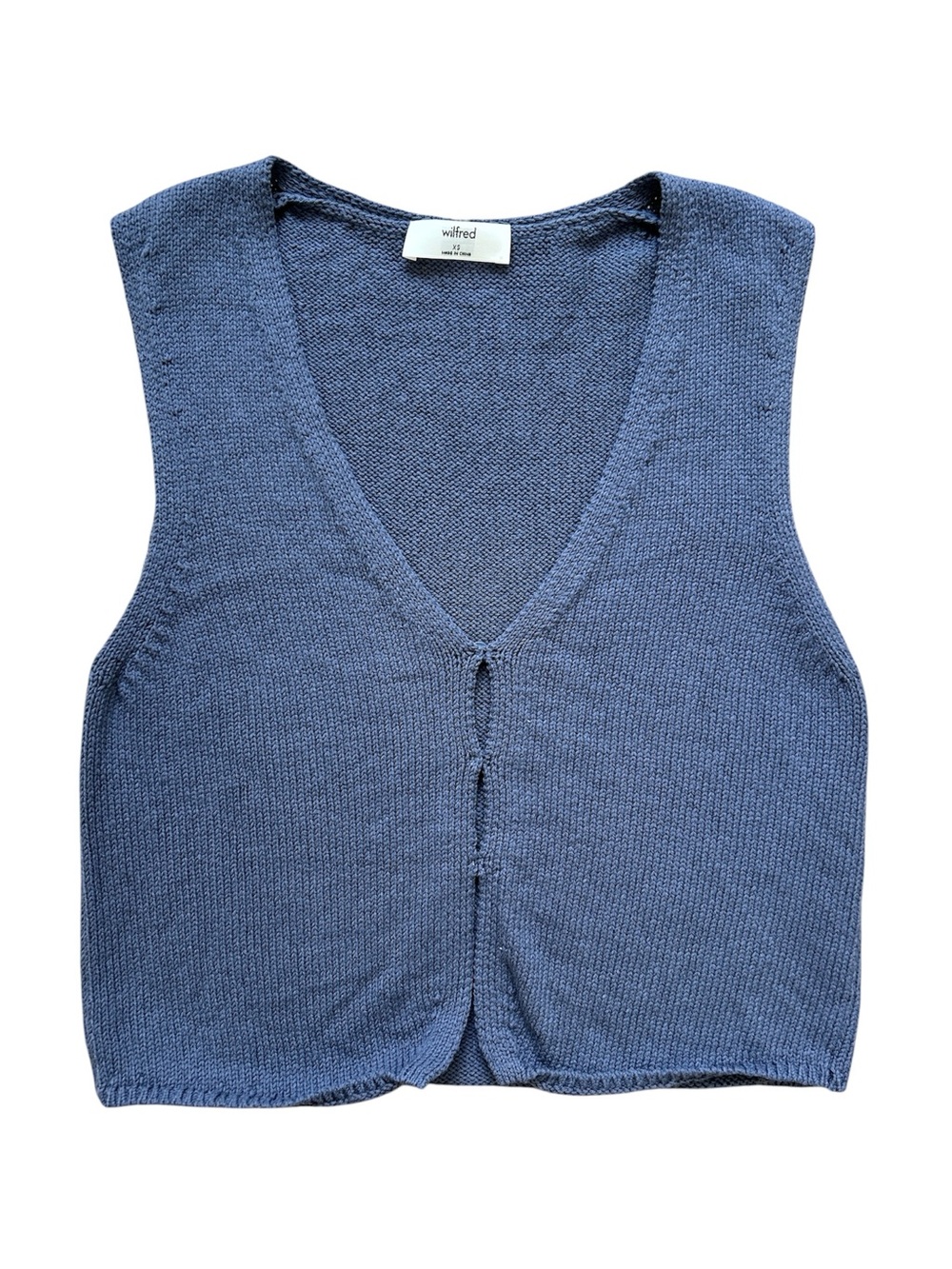 Aritzia Wilfred Knit Tank Top Blue Cropped Button Front XS Cotton